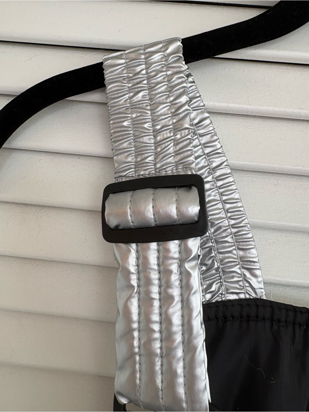 Silver Metallic Insulated Snow Bib Overalls for Women Size L Futuristic Y2K - Picture 7 of 15